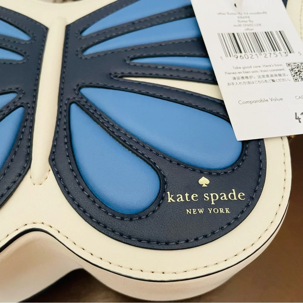 • NWT KATE SPADE FLUTTER FLY 3D BUTTERFLY CROSSBODY BLUE MULTI WHITE CARD HOLDER
